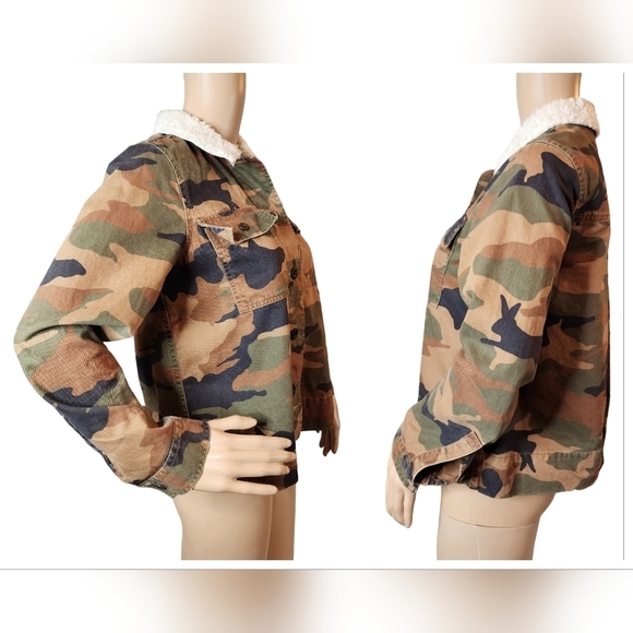 Madewell Northward Cropped Army Jacket in Cottontail Camo: Sherpa Edition. XXS. - Picture 13 of 16